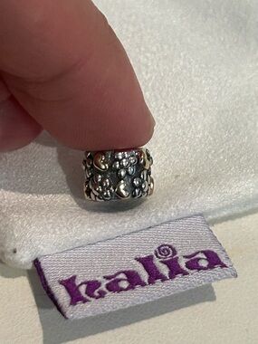 Gold/Sterling Pandora-Style “First Love” Heart Charm - Halia brand, NEW